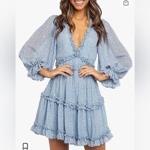 Women Fall Long Sleeve Ruffle Layer Backless Swing Mini Dress